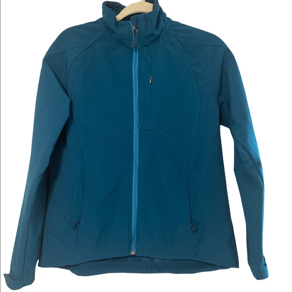 DOUBLE DIAMOND teal softshell fleece lined full zip jacket Small